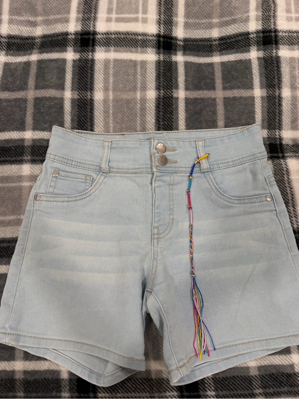 DKNY Light Blue Denim Jean Shorts with Colorful Tassel